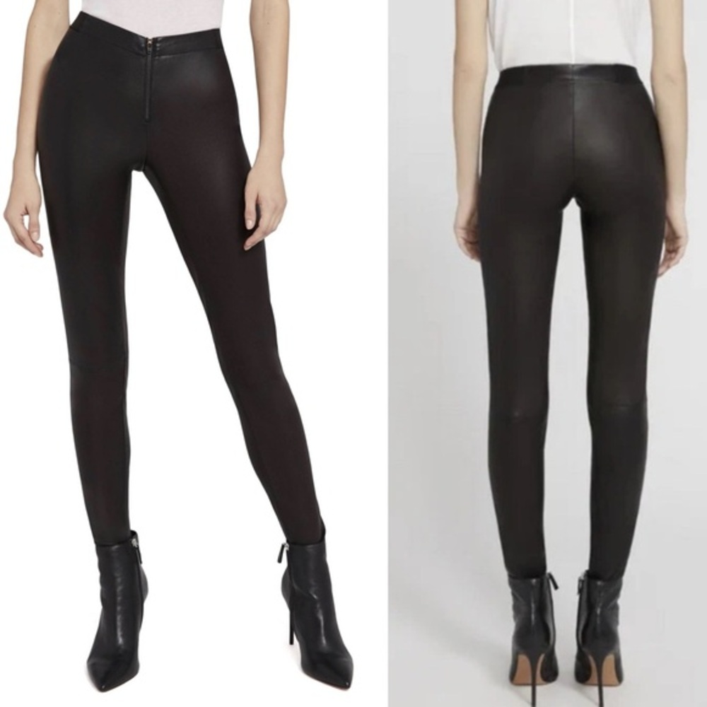 Alice + Olivia Front Zip Leather Black Skinny Leggings L (12)
